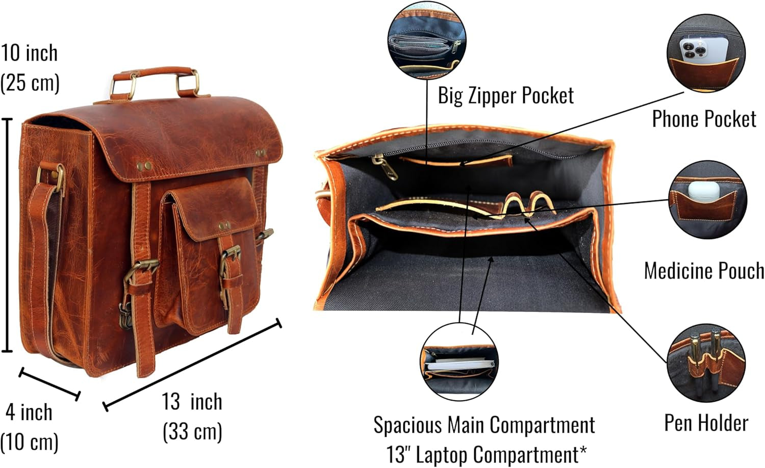 Leather Messenger Bag Shoulder Bag Cross Body Vintage Messenger Bag Satchel Man Purse Competible with Ipad and Tablet