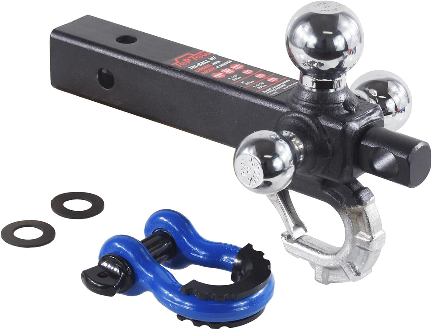 TOPTOW Trailer Hitch with Blue Recovery Shackle Ball Hitch Mount with Chrome Tri