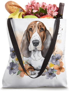 Bassett Hound Sweet Watercolor Floral Dog Bassett Hound Tote Bag