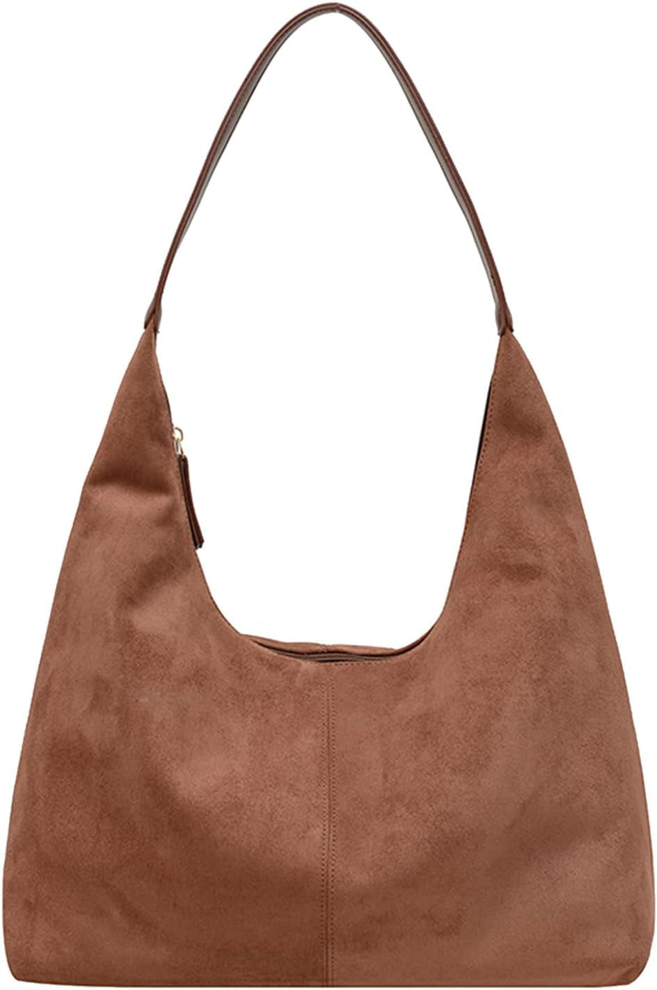 Suede Leather Hobo Bags for Women- Slouchy Tote Bag Brown Suede Fall Bag Hobo Shoulder Purse with Zipper