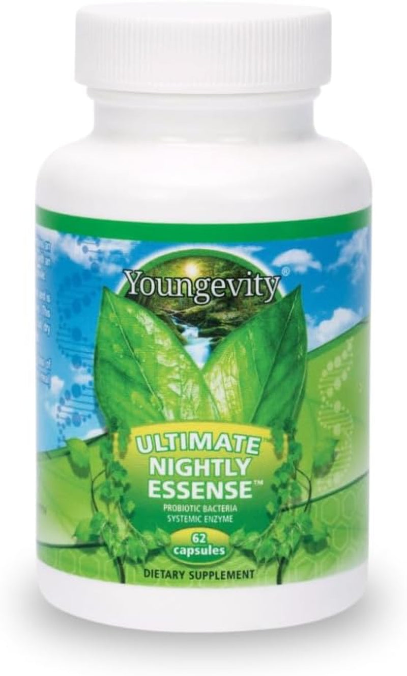 Youngevity Ultimate Nightly Essense - Probiotics with Enzymes - 14 + Strains - Systemic Enzymes - Cutting Edge - 62 Capsules (Pack of 1)