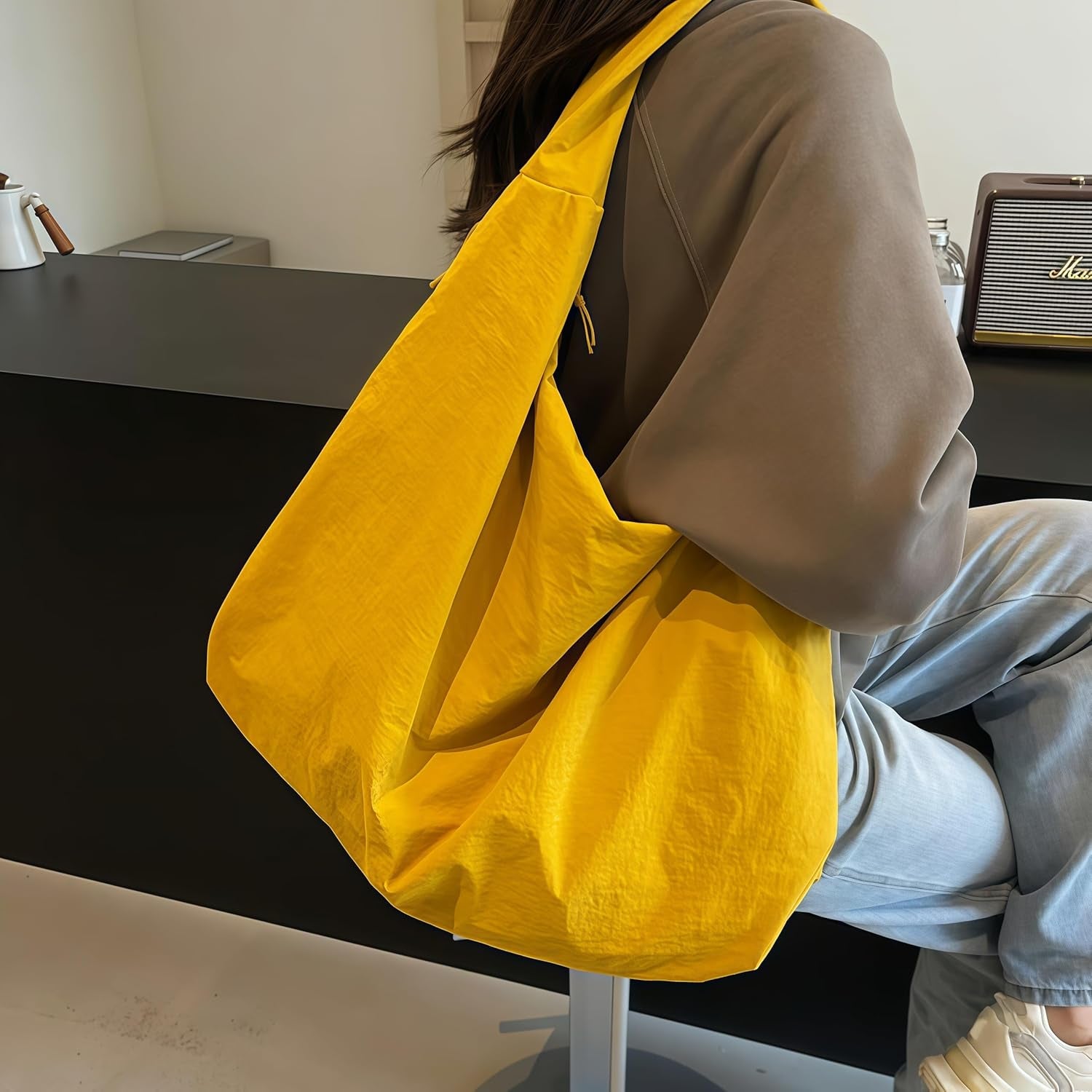 2025 New Women'S Solid Color Draped Tote Bag,Slouchy Hobo Bag for Women,Large Capacity Fashion Versatile Shoulder Bag