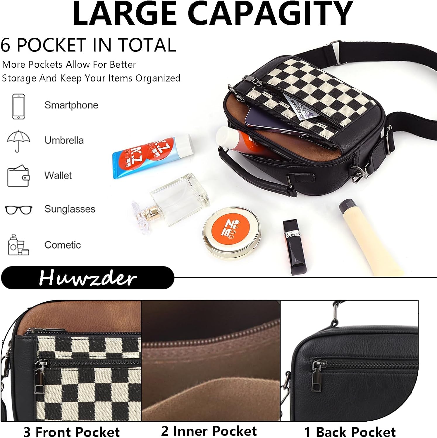 Checkered Crossbody Purse Women Plaid Shoulder Bag Checkerboard Top Hand Tote Bag Leather Hobo Handbags