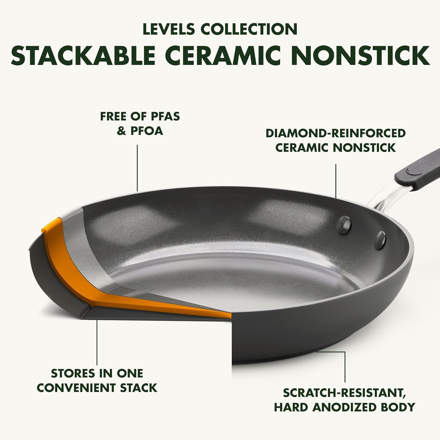 Greenpan Levels Stackable Hard Anodized Healthy Ceramic Nonstick 11 Piece Cookware Pots and Pans Set, Pfas-Free, Dishwasher Safe, Black