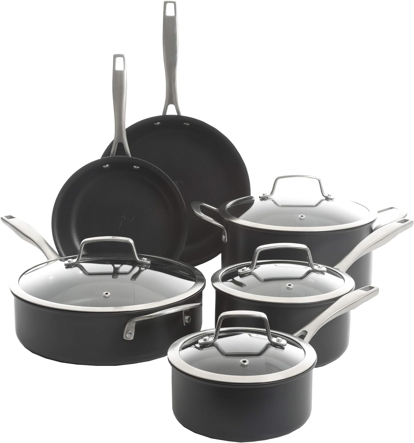 Kenmore Pro Arbor Heights 7-Layer Hard Anodized Induction Nonstick Platinum Forged Aluminum Cookware Set, 10-Piece, Black