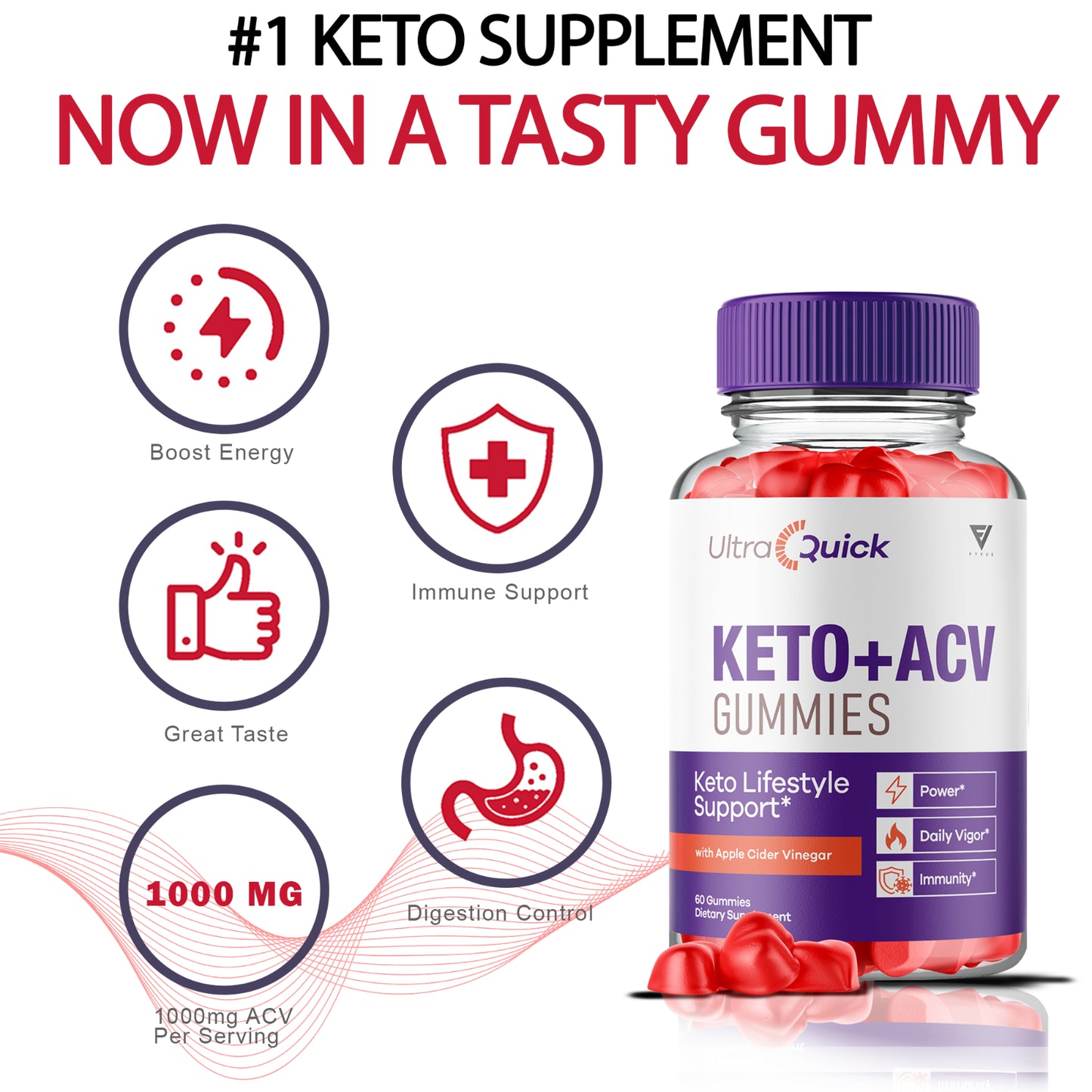 Ultra Quick Keto + ACV 1000Mg Gummies, Ultraquick Keto Weight Loss (60 Gummies)