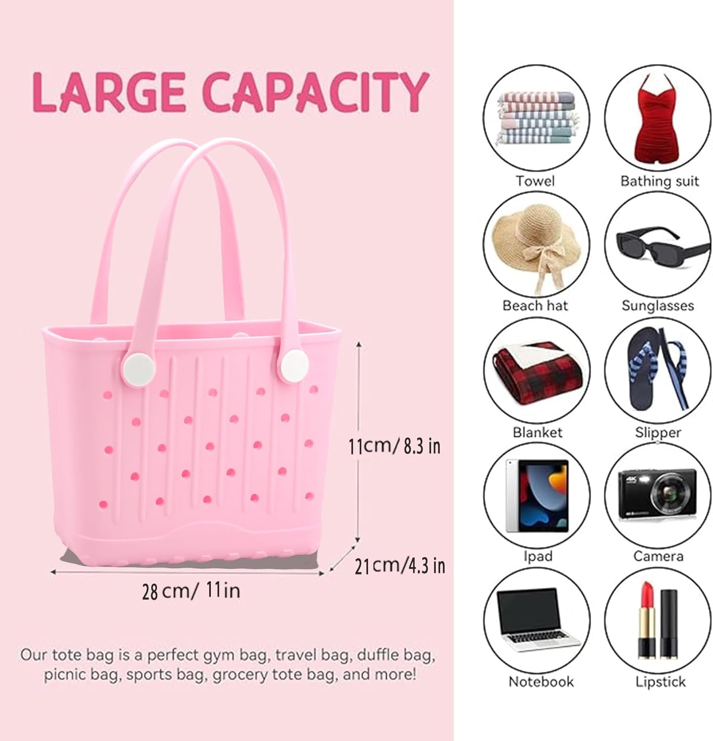EVA Waterproof Small Rubber Beach Bag Sandproof Compact Tote for Women Men, Lightweight Rubber Travel Handbag for Pool, Gym