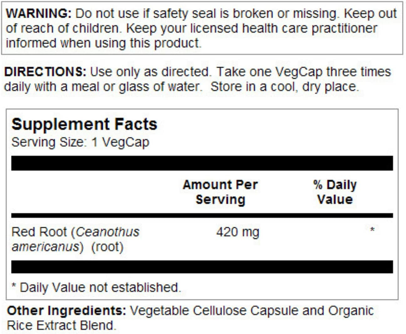 SOLARAY Red Root Capsules, 420 Mg | 100 Count