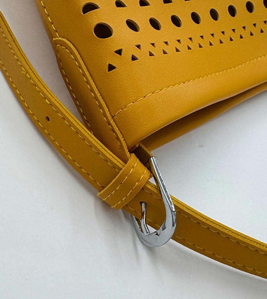 2 Pcs Slouchy Hollowed Hobo Bucket Bags Women PU Leather Underarm Shoulder Bag Crossbody Purse Beach Tote Handbag