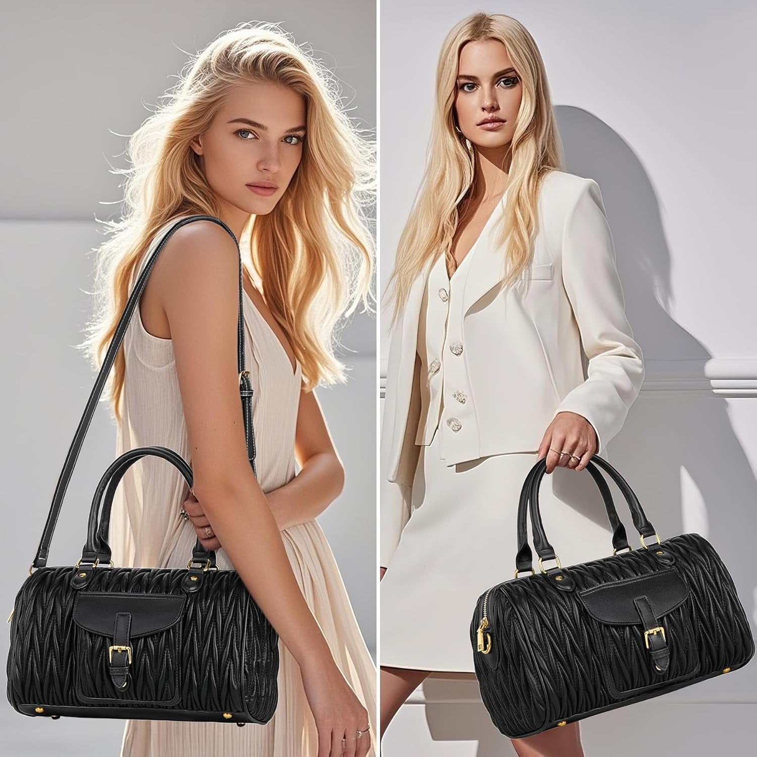 TIBES Vintage Barrel Bag for Women - Vegan Leather Purses and Handbags Satchel Bags for Women, Ladies Top Handle Handbags