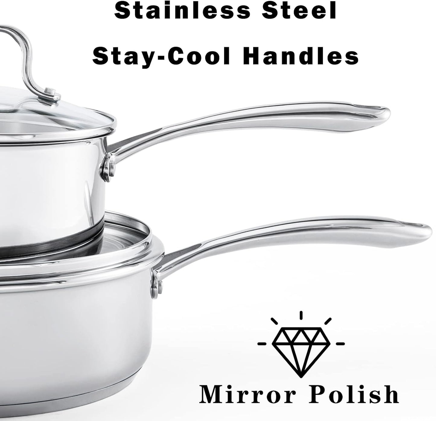 Stainless Steel Pots and Pans Set Ceramic Nonstick, 10 Pcs Professional Home Chef Kitchen Cookware Set, Free of PTFE/PFOA/PFAS, NO TOXIN, Oven and Dishwasher Safe