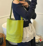2 Pcs Hollowed Bucket Bags Women Trendy PU Leather Hobo Underarm Shoulder Bag Crossbody Purse Beach Travel Tote Handbag 2025
