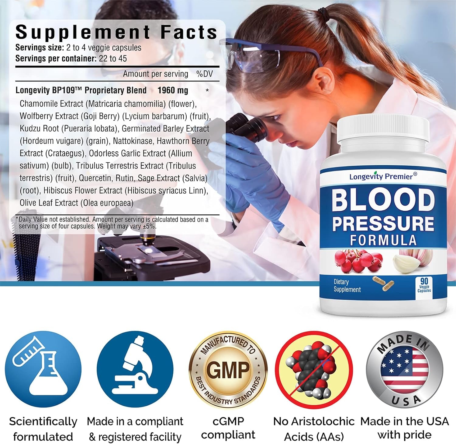 [3-Bottle Value Pack] Longevity Blood Pressure Formula - with 12+ Natural Herbs. Dietary Support Supplement