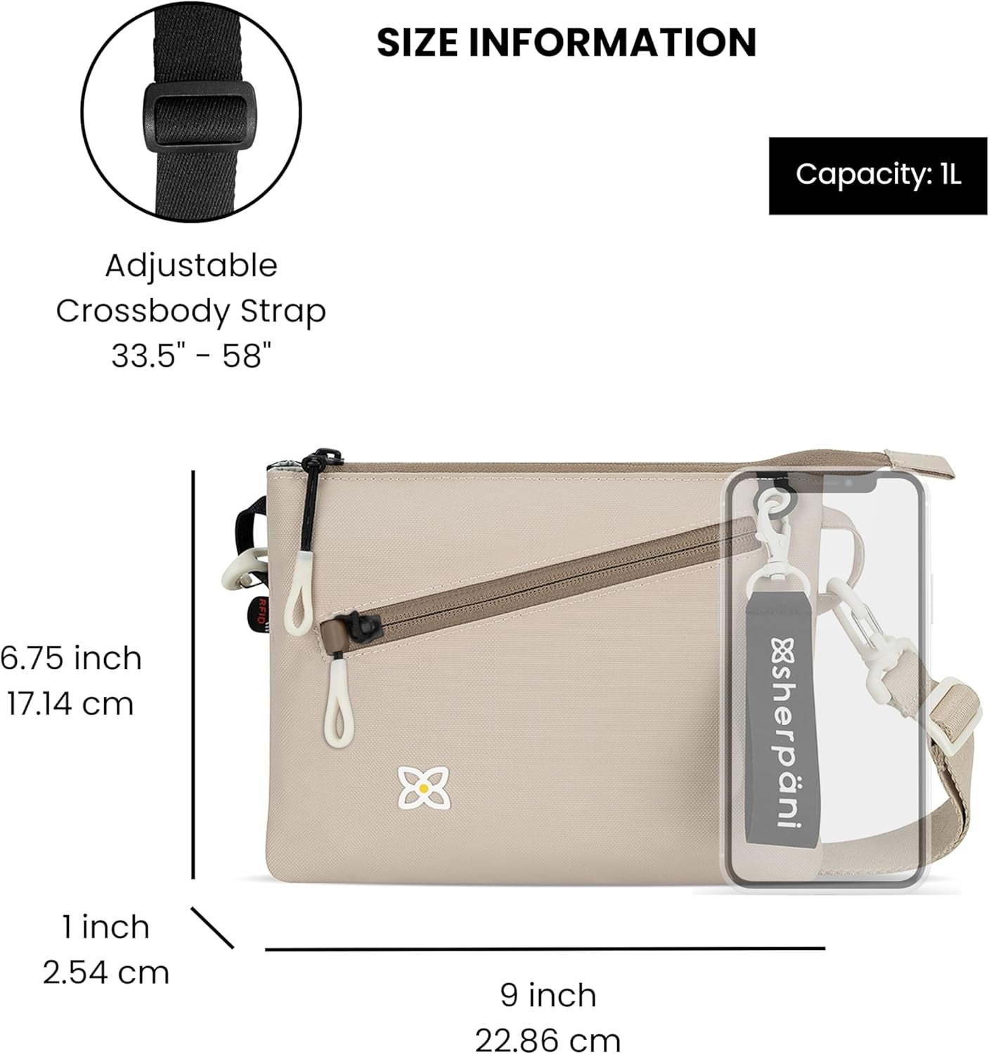 Sherpani Zoom, Small Crossbody Purse, Nylon Crossbody Bag, Lightweight Cross Body Bag, Sleek Dual Pouch, Purses for Women