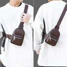 Peicees Mini Leather Sling Bag for Men Women Travel Daily Crossbody Bag Phone Holder
