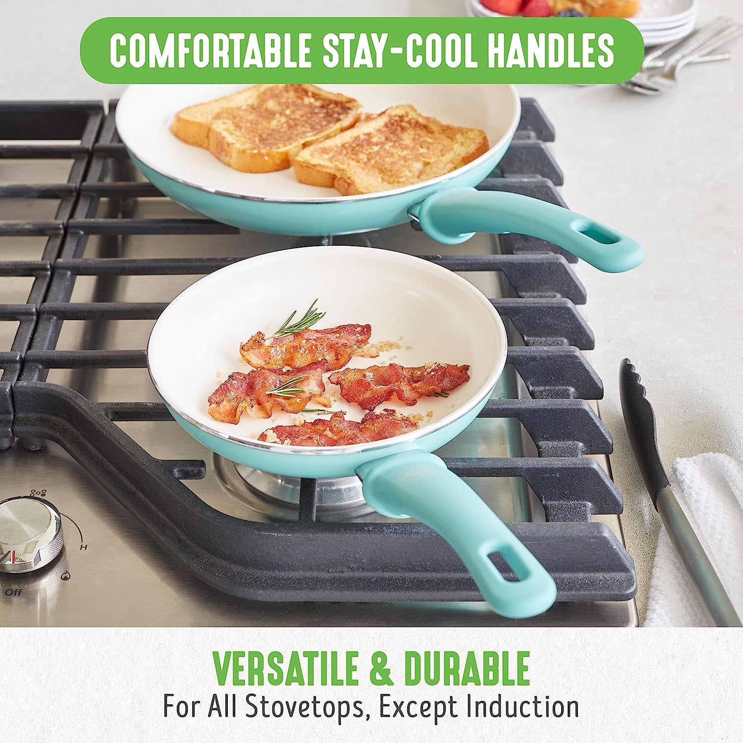 Greenlife Soft Grip Healthy Ceramic Nonstick 16 Piece Kitchen Cookware Pots and Frying Sauce Saute Pans Set, Pfas-Free with Kitchen Utensils and Lid, Dishwasher Safe, Turquoise