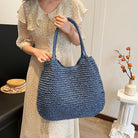 Women Straw Vintage Shoulder Tote Handbag Large Capacity Crochet Beach Travel Tote Handbag Hasp Closure Simple Weaving