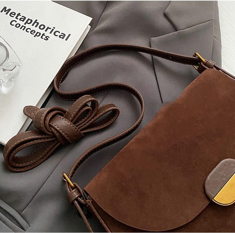Slouchy Suede Saddle Bag Women Underarm Crescent Shoulder Hobo Bags Satchels Crossbody Purse Trendy Top-Handle Tote Handbag