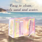 26L Extra Large Iridescent Beach Bag Set- Pink Tote Bag with Zipper - Perfect Beach Essentials for Family (1, Pink)