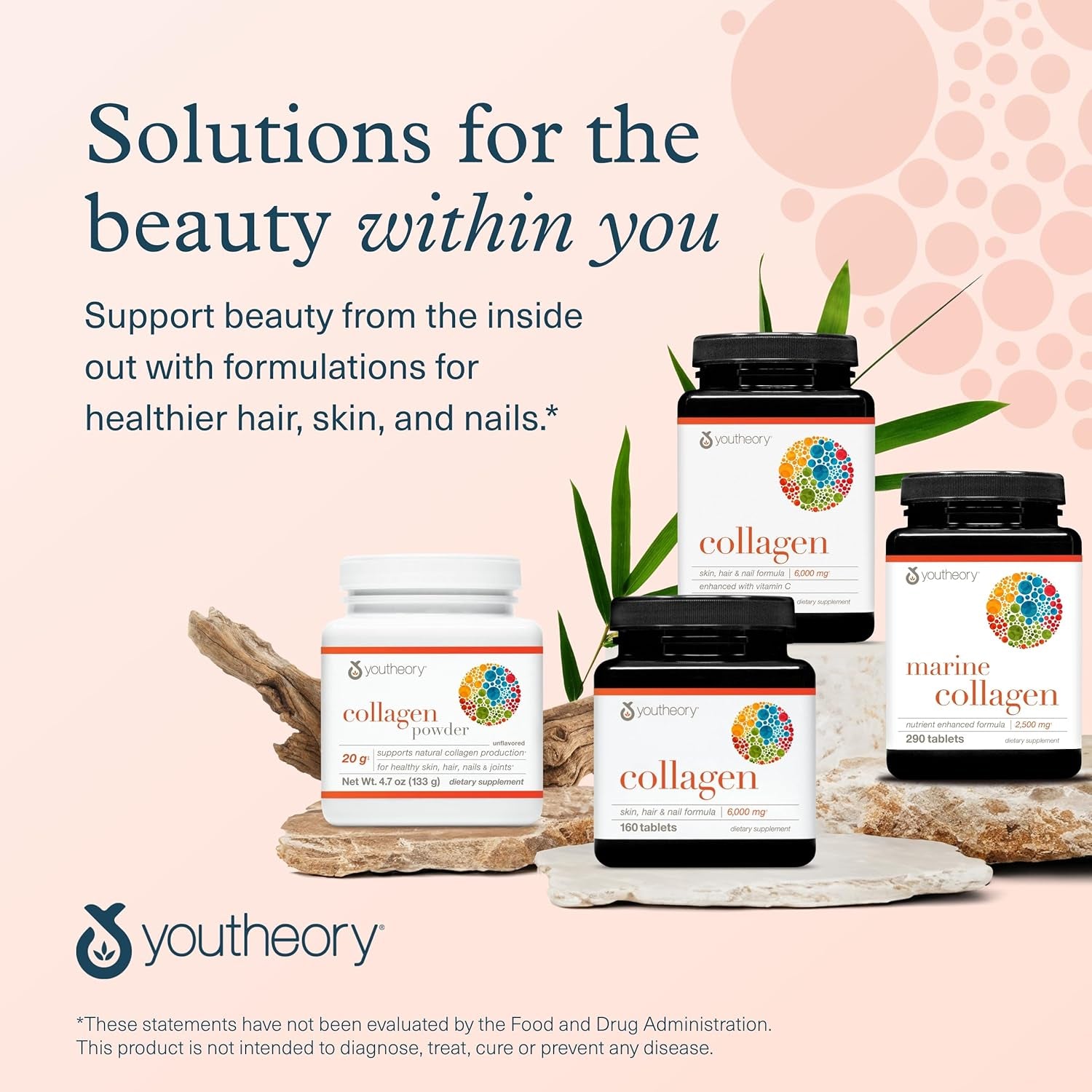 Youtheory Marine Collagen - 2,500 Mg - Supports Joint, Nail, Hair, Skin, Bone & Muscle Health* - with Amino Acids, Minerals & Vitamins C, A, E, B6 & B12-160 Tablets (32-Day Supply)