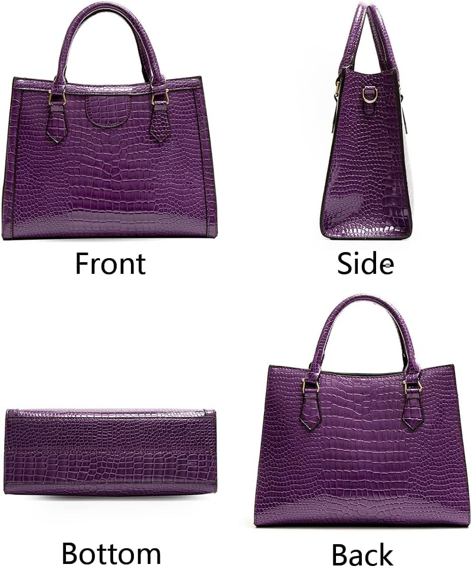 Top-Handle Satchel Tote Purse for Women Gloss Patent PU Crocodile Pattern Shoulder Bag Handbag