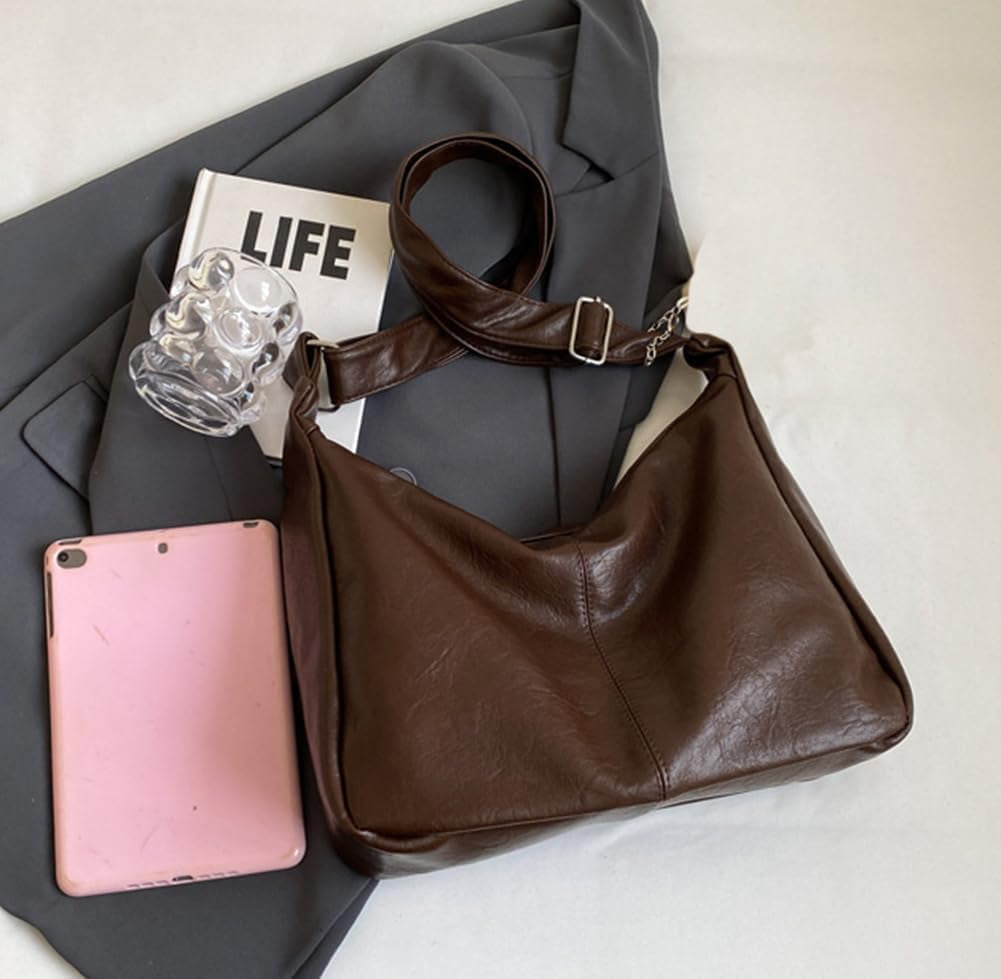 Slouchy PU Leather Hobo Bags Women Underarm Shoulder Bag Trendy Crescent Crossbody Purses College Travel Tote Handbag 2025