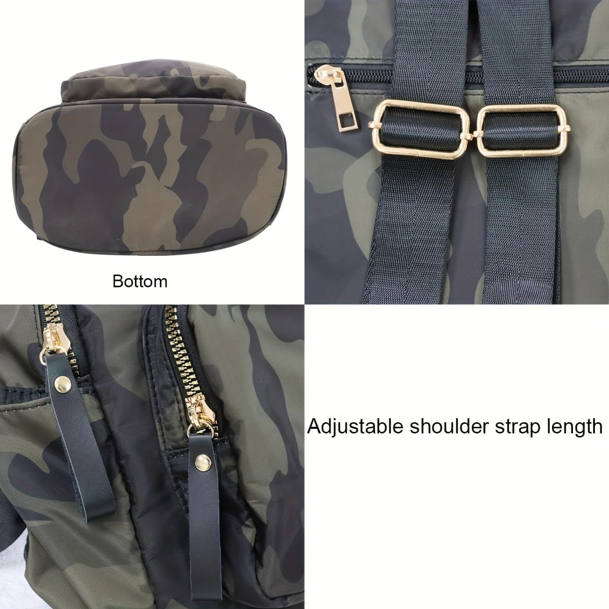 Women Nylon Medium Backpack Anti-Theft Fashion Casual Lightweight Travel Shoulder Bag Tote Bag (Camo)