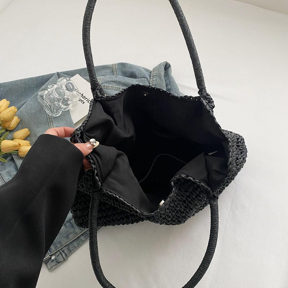 Beach Bags for Women, Large Woven Straw Tote Bag, Waterproof Beach Bag for Swim, Travel & Shopping, Stylish Weaving Handbag