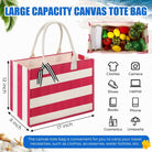 10 Pcs Canvas Tote Bags Bulk for Women Canvas 17 X 12 X 8 Inch Waterproof Stripe Sandproof Large Beach Tote Bags with Handle for Wedding Bridesmaid Birthday Summer