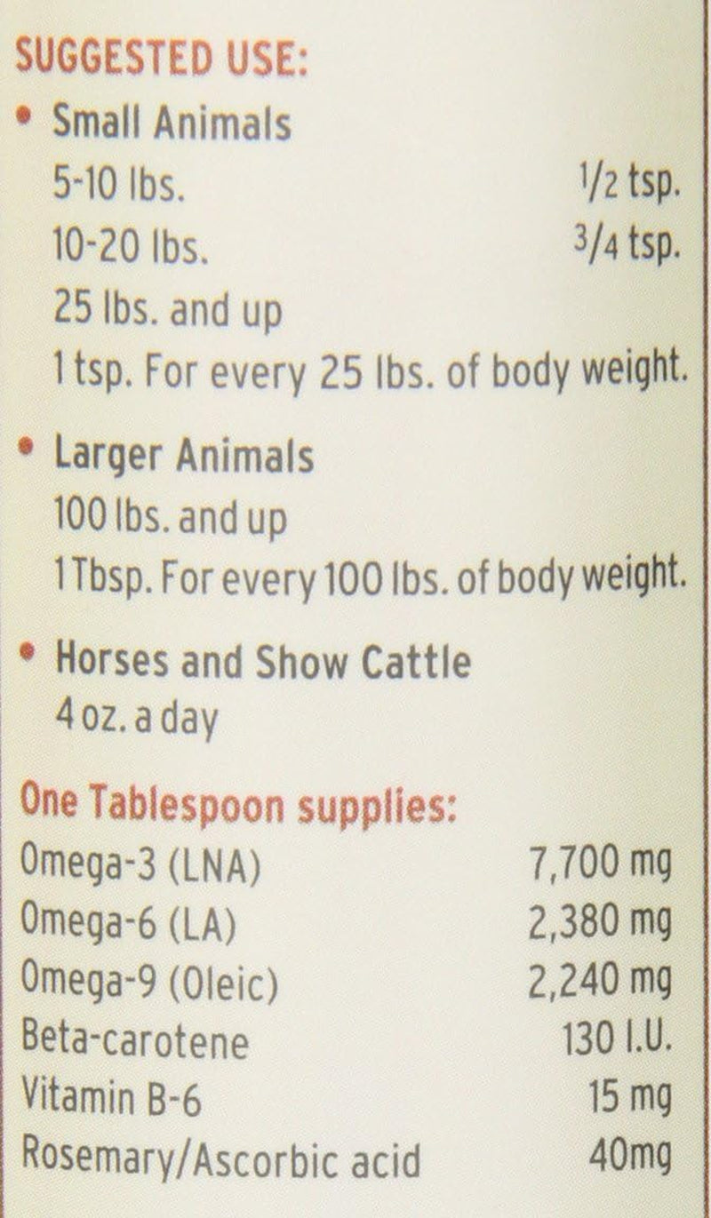 Barlean'S Fresh Flax Oil for Animals with Rich Essential Omega-3 Fatty Acids for Pet Well-Being and Health - Non GMO - 12-Ounce