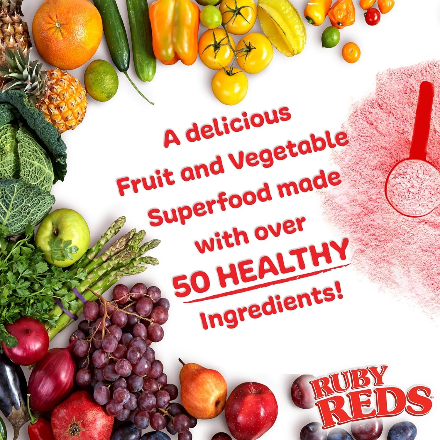 Ruby Reds | Delicious Reds Powder Fruit & Vegetable Supplement with Potent Vitamins, Minerals, Enzymes, Herbs, Nutrients and Probiotics for Overall Health 11 Oz. (30 Servings)