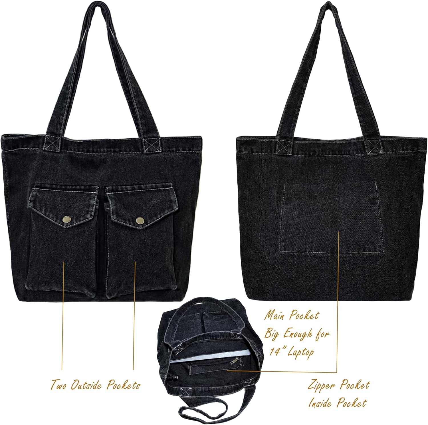 Women'S Stylish Large Denim Crossbody Messenger Bag for Woman Spacious Jean Shoulder Purse Tote Hobo Bag