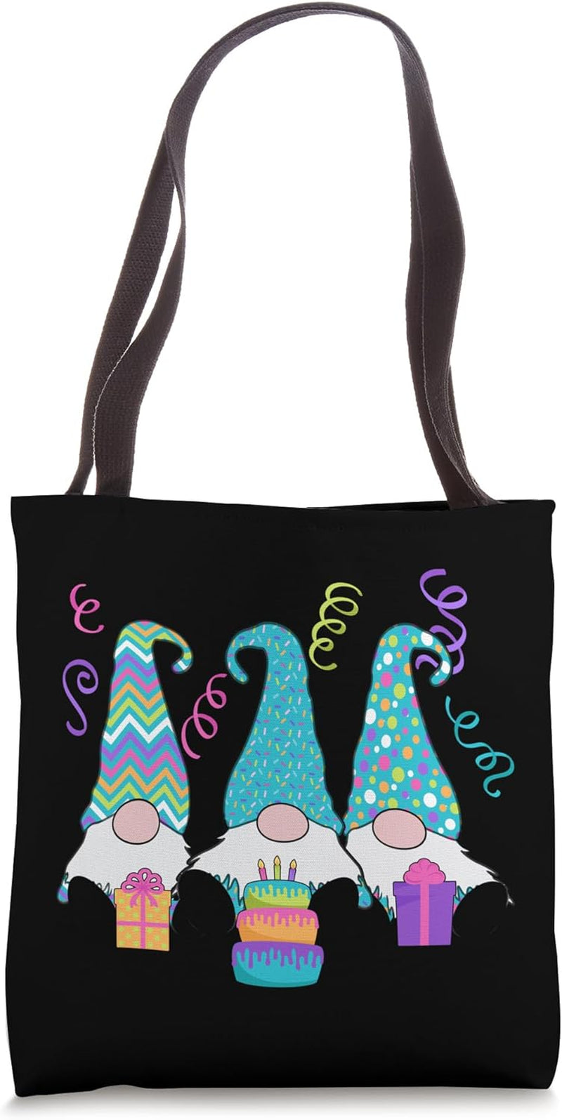 3 Birthday Gnomes Birthday Cake, Presents, Confetti Tote Bag