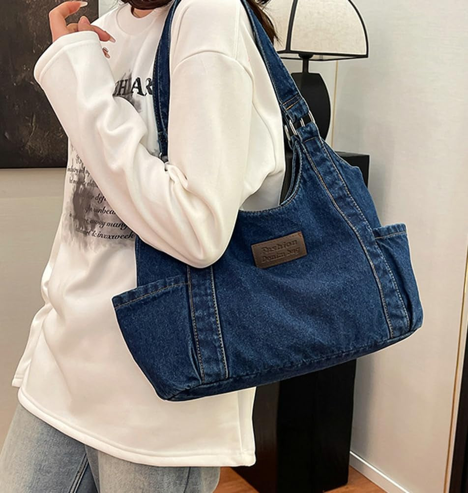Denim Tote Bag Large Capacity Jean Purses for Women Handbags Soft Shoulder Ladies Purses 2025