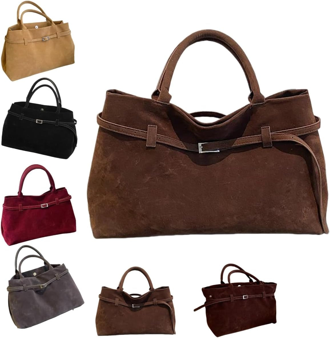 Suede Tote Bag for Women,Women'S Large Capacity Suede Top-Handle Work Hobo Handbag,Vintage Faux Suede Shoulder Satchel