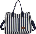 Canvas Tote Bag with Multi Pockets Women Stripe Crossbody Tote Bag Casual Purse Handbag Shoulder Bag for Work College Travel