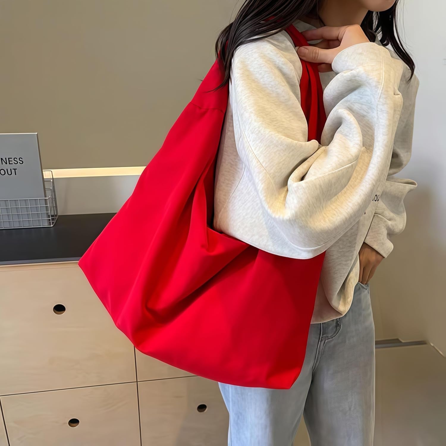 2025 New Women'S Solid Color Draped Tote Bag,Slouchy Hobo Bag for Women,Large Capacity Fashion Versatile Shoulder Bag