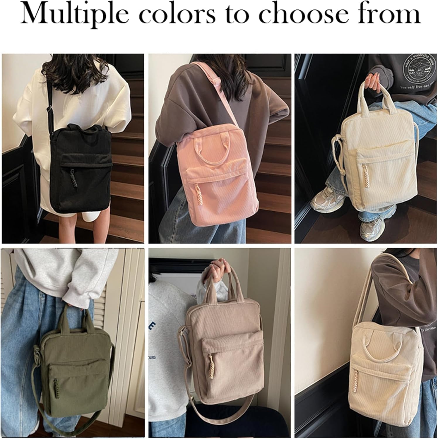 15.6 Inch Preppy Corduroy Laptop Bag for Women Girl Messenger Shoulder Bag for Computer or Tablet Work Tote Bags