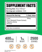 Bulksupplements.Com Lutein Powder - from Marigold Flower Extract, Eye Supplement, Lutein 20Mg - Antioxidant Source, Gluten Free, 400Mg per Serving, 1Kg (2.2 Lbs) (Pack of 1)