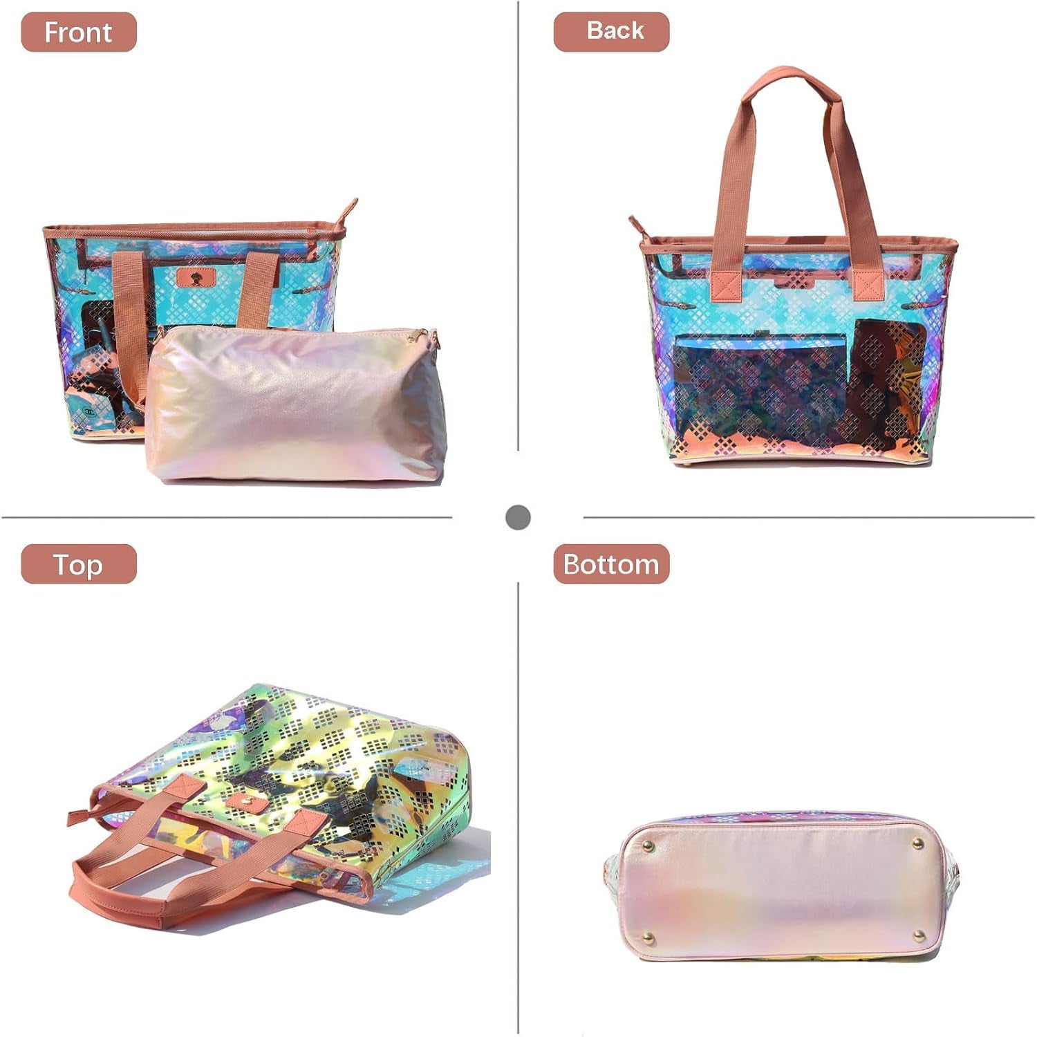Iridescent Soap Bubble Clear Tote Bag – Stadium Approved with Bag-In-Bag Shoulder Design for Concerts, Beaches, Events