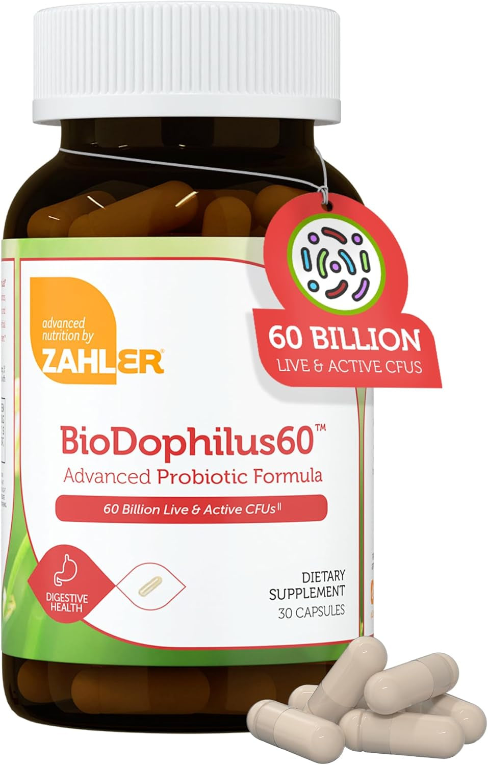 Zahler Biodophilus, 60 Billion Live Cultures per Serving, Supports Digestive Health,Certified Kosher, 30 Capsules
