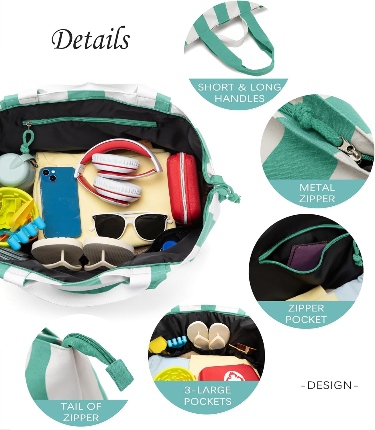 22'' 50L Large Beach Bag with Zipper, Extra Large Canvas Tote Bag for Women, Weekender Pool Bag