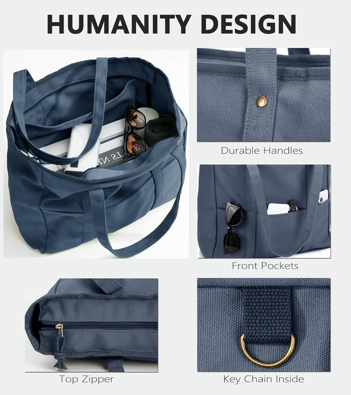 Extra Large Canvas Tote Bag for Women Men, Utility Work Bags with Zipper
