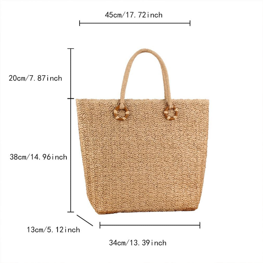 Big Woven Bag Women Large Tote Bag Summer Beach Handbag Retro Simple Travel Vacation Shoulder Bag
