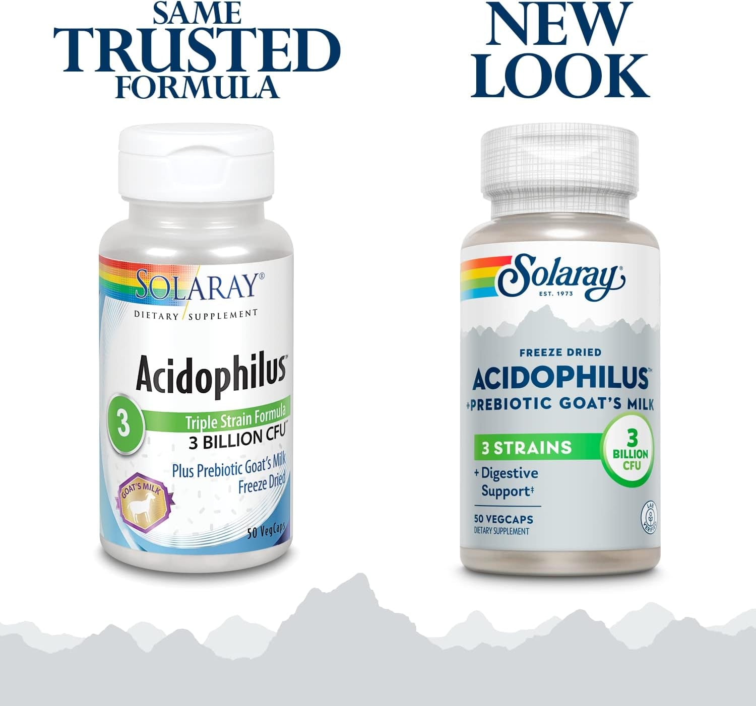 SOLARAY Acidophilus 3 Strain Probiotic & Prebiotic Goats Milk | 3 Billion CFU & Freeze Dried | 50 Vegcaps