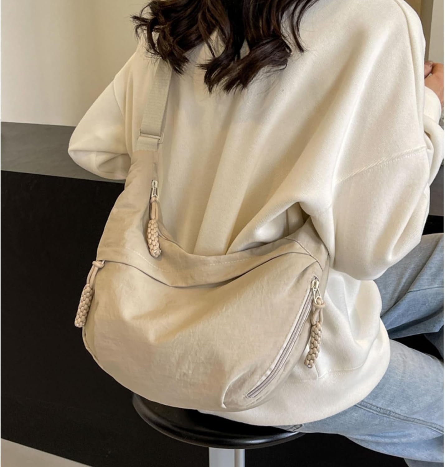 Nylon Corduroy Crossbody Bag Braided Zip Multi-Pocket Crescent Women Men Shoulder Bag Sling Hobo Dumpling Bag