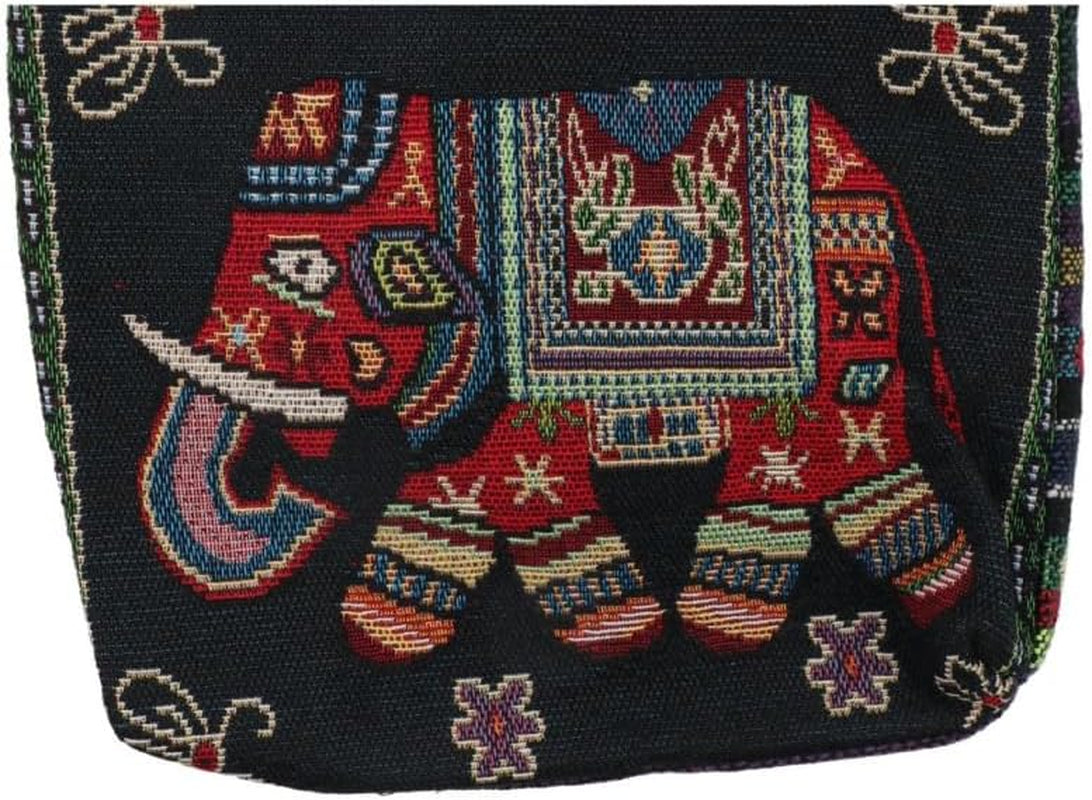 2Pcs Vintage Elephant Embroidery Handbag Crossbody Bag, Personality Women Knitted Tote Shoulder Purse Canvas Bag
