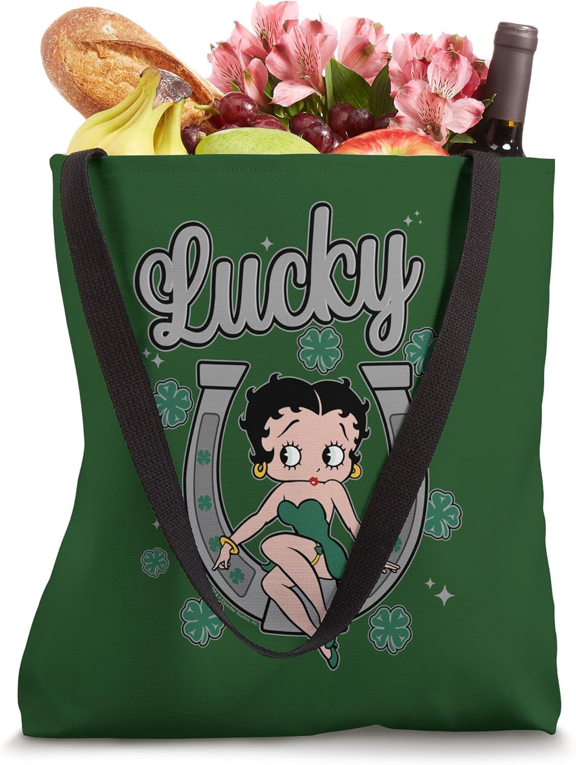 Betty Boop St Patrick'S Day Lucky Horseshoe with Cloves Tote Bag