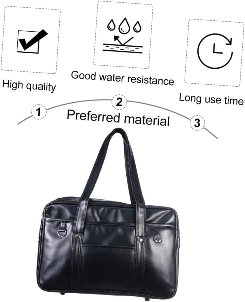Shoulder PU Commuter Bag Japanese Uniform Briefcase for Men Women Durable Portable Tote with Non Slip Foot Nails and Strong Strap Handle Clean Aesthetic Design
