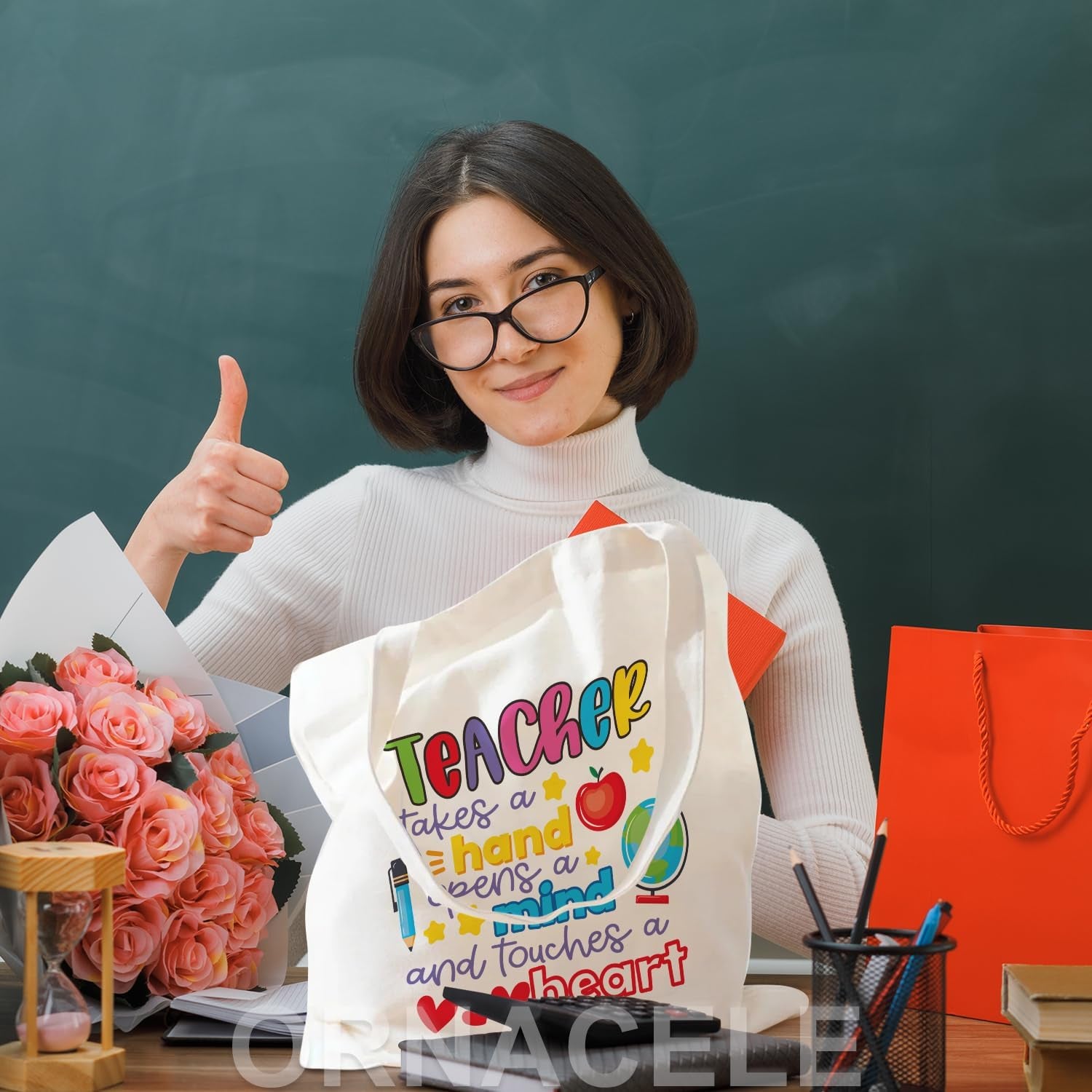 10PCS Teacher Appreciation Basket Bags, Canvas Tote Bags for Students Carrying Thank You Teacher Gift Container with Handle